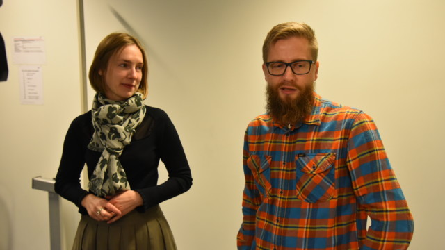 Minister for research and higher education Iselin Nybø and Sveinung Berntsen Stølevik during the former's visit to UiA.